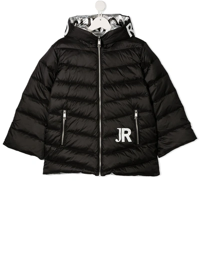 Shop John Richmond Junior Logo Hood Quilted Jacket In Black