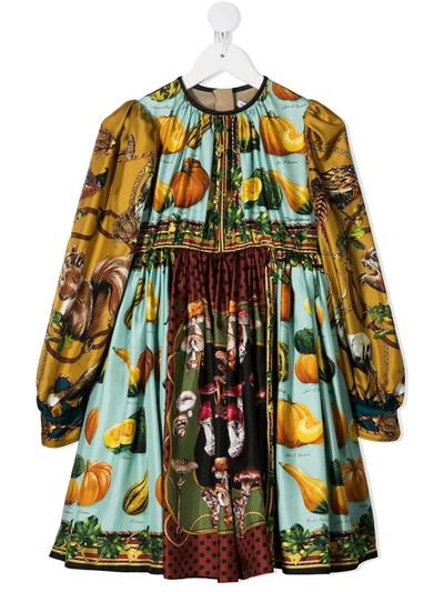 Shop Dolce & Gabbana Multi-print Flared Dress In Yellow