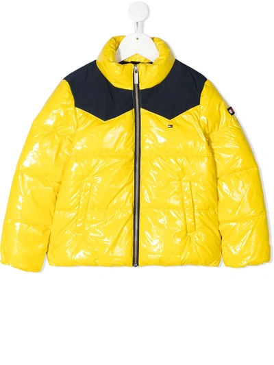 Shop Tommy Hilfiger Junior Quilted High-shine Coat In Yellow