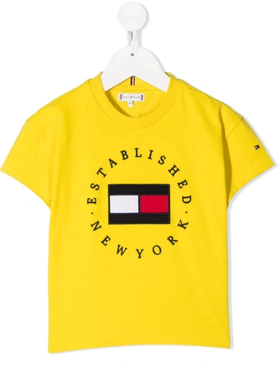 Shop Tommy Hilfiger Junior Logo-embroidered T-shirt In Yellow