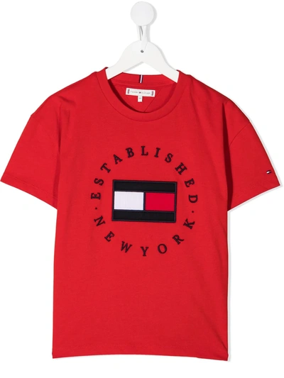 Shop Tommy Hilfiger Junior Teen Logo-embroidered T-shirt In Red