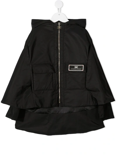 Shop Elisabetta Franchi La Mia Bambina Wing-sleeve Hooded Jacket In Black