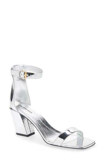 Shop Burberry Pirmont Metallic Ankle Strap Sandal In Silver