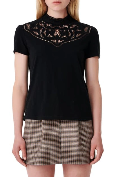 Shop Maje Cutwork Yoke T-shirt In Black