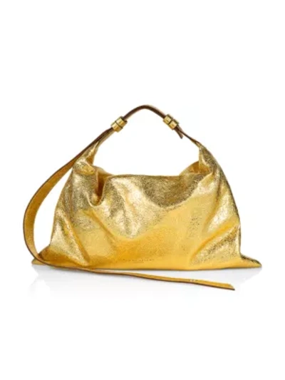 Shop Simon Miller Chili Sauce Puffin Metallic Leather Shoulder Bag In Gold