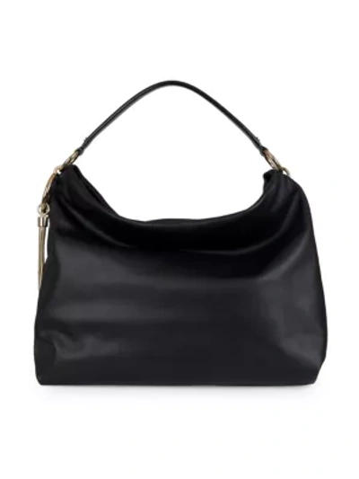 Shop Jimmy Choo Callie Leather Hobo Bag In Black Gold