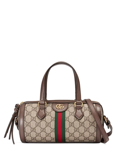 Shop Gucci Gg Suprmee Ophidia Barrel Bag In Beige