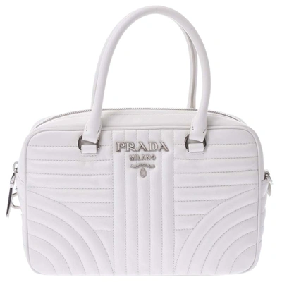 Pre-owned Prada White Leather Diagramme Shoulder Bag