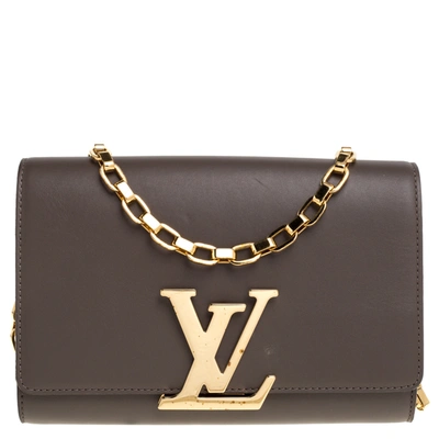 Pre-owned Louis Vuitton Granit Leather Chain Louise Gm Bag In Grey