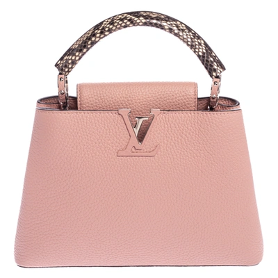 Pre-owned Louis Vuitton Magnolia Taurillon Leather And Python Capucines Bb Bag In Pink