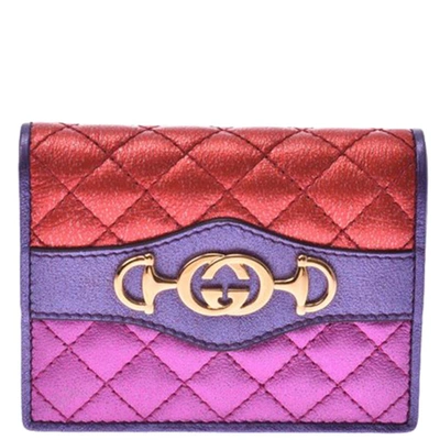 Pre-owned Gucci Red/blue Laminated Horsebit Quilted Leather Wallet