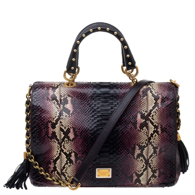 Pre-owned Dolce & Gabbana Burgundy Python Miss Charles Tote
