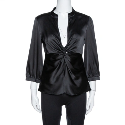 Pre-owned Armani Collezioni Black Silk Satin Twisted Knot Detail Top M