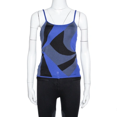 Pre-owned Giorgio Armani Blue Intarsia Knit Sheer Camisole Top S