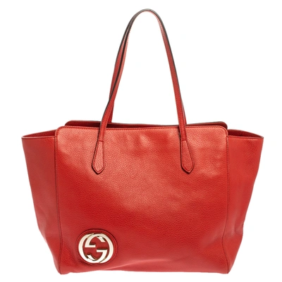 Pre-owned Gucci Red Leather Large Interlocking Gg Shopper Tote