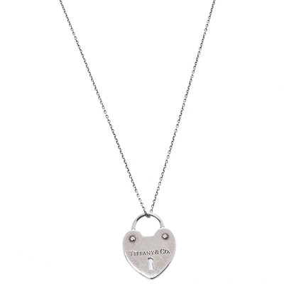 Pre-owned Tiffany & Co Heart Lock Charm Silver Pendant Necklace