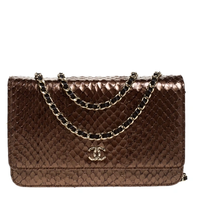 Pre-owned Chanel Metallic Brown Python Classic Woc Clutch Bag