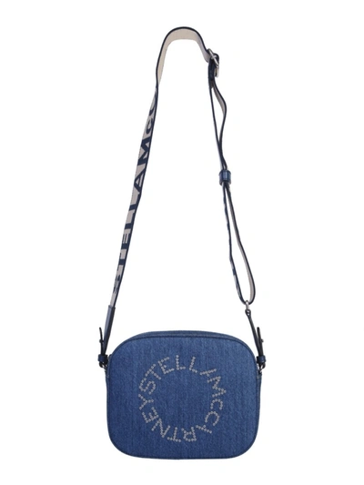 Shop Stella Mccartney Mini Camera Blue Cotton Shoulder Bag
