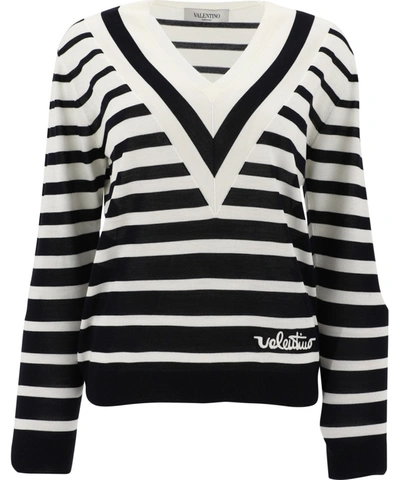 Shop Valentino White/black Wool Sweater