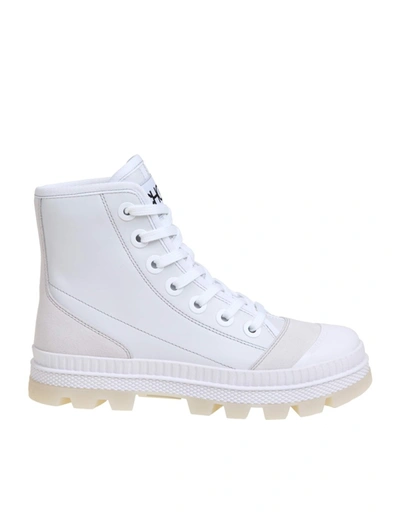 Shop Jimmy Choo White Leather Hi Top Sneakers
