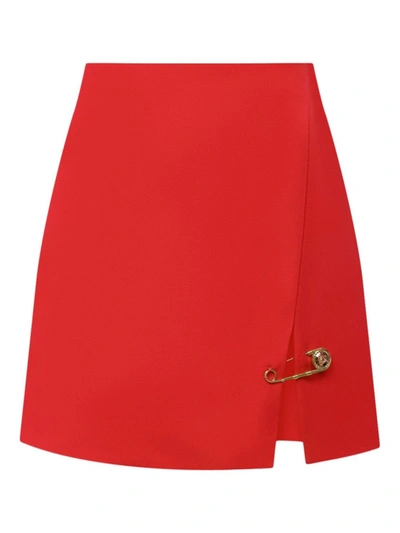 Shop Versace Safety Pin Accent Mini Skirt In Red