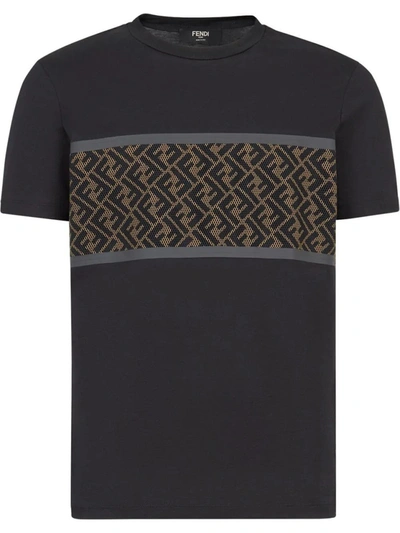 Shop Fendi Ff Logo Paneled T-shirt In Black