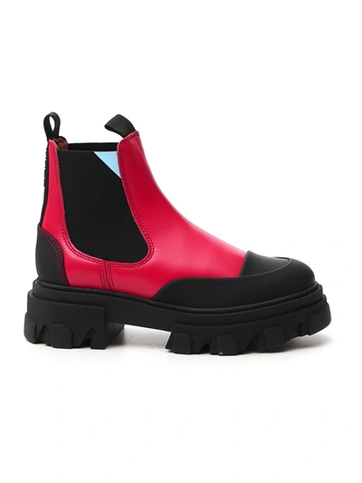 Shop Ganni Black/red Leather Ankle Boots