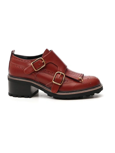 Shop Chloé Brown Leather Monk Strap Shoes