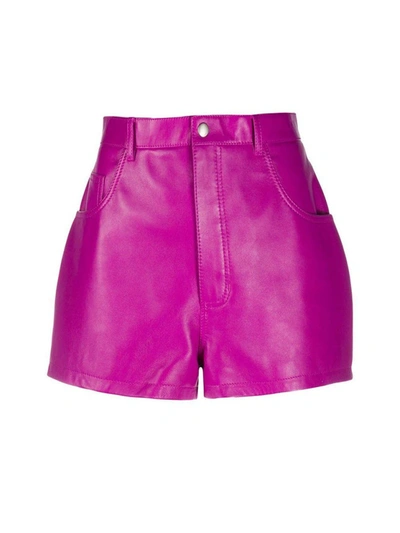 Shop Saint Laurent Fushia Lamb Leather Shorts In Pink