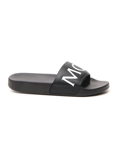 Shop Moncler Black Rubber Sandals