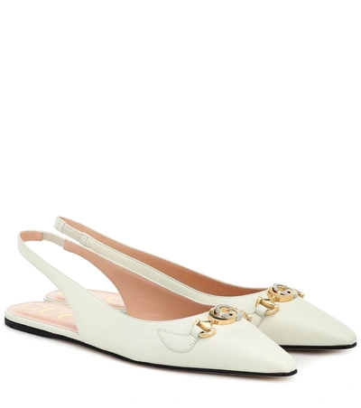 Shop Gucci Zumi Leather Ballet Flats In White