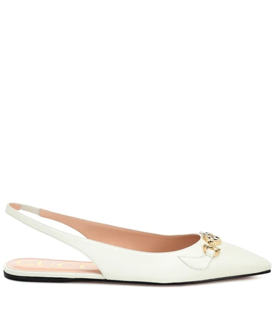 Shop Gucci Zumi Leather Ballet Flats In White