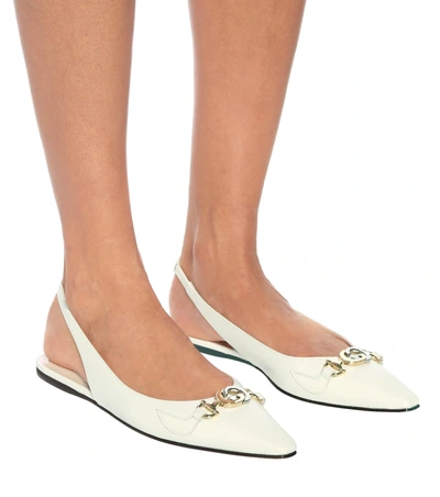 Shop Gucci Zumi Leather Ballet Flats In White