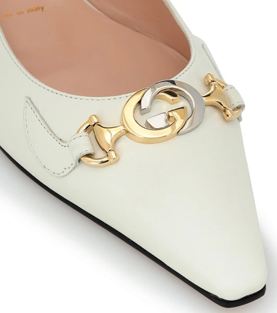 Shop Gucci Zumi Leather Ballet Flats In White