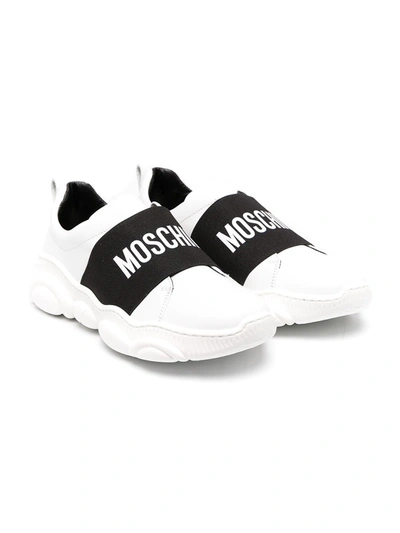 Shop Moschino Teen Logo Slip-on Sneakers In White