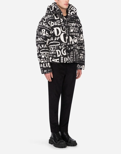 Shop Dolce & Gabbana Hooded Nylon Jacket With Print