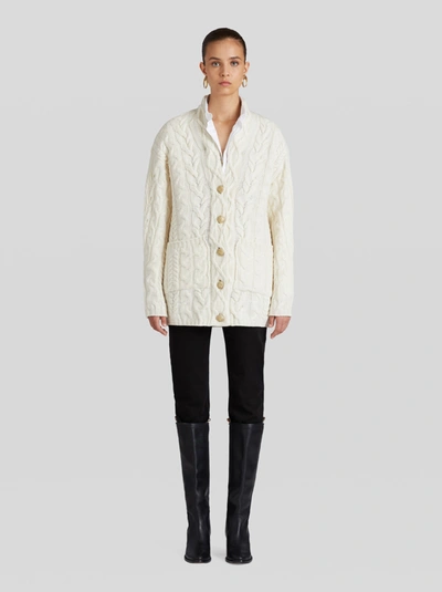Shop Etro Cable Knit Jacket In Beige