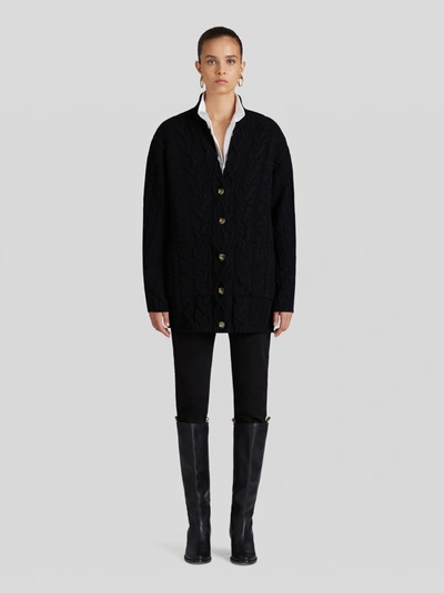 Shop Etro Cable Knit Jacket In Black