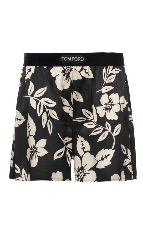 Tom Ford Floral Printed Silk-satin Shorts In Black/white | ModeSens