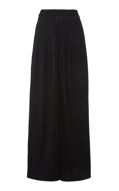 Shop Tom Ford Pleated Wide-leg Crepe-jersey Pants In Black