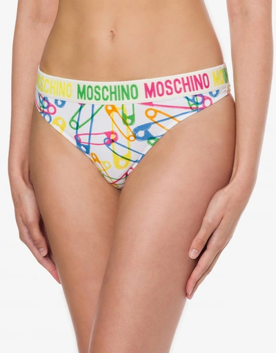 Shop Moschino Jersey Thong Safety Pins In White