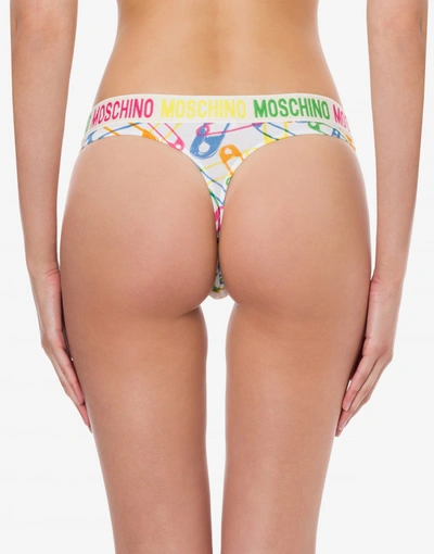 Shop Moschino Jersey Thong Safety Pins In White