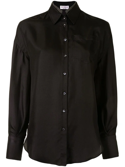 Shop Brunello Cucinelli Button-up Satin Shirt In Black