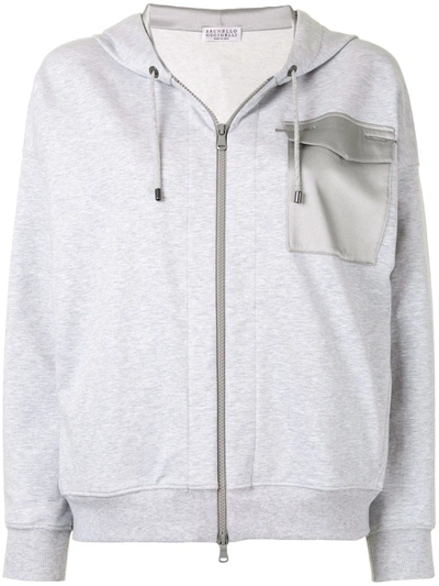 Shop Brunello Cucinelli Contrast-pocket Zipped Hoodie In Grey