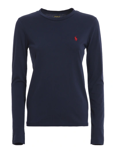 Shop Polo Ralph Lauren Logo Embroidery Long Sleeve T-shirt In Blue