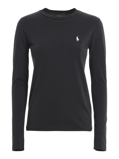 Shop Polo Ralph Lauren Logo Embroidery Cotton T-shirt In Black