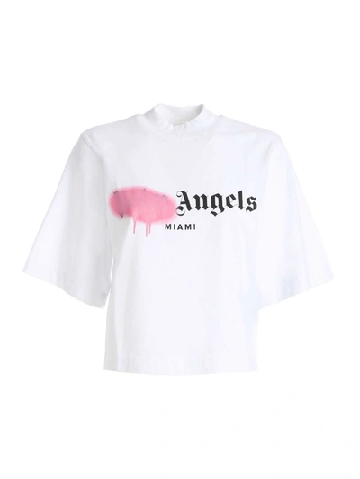 Shop Palm Angels Sprayed Logo Crop T-shirt In White