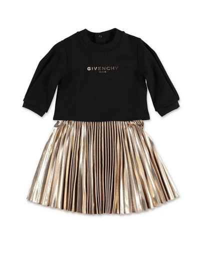 Shop Givenchy Dress And Sweatshirt Set In Black And Gold