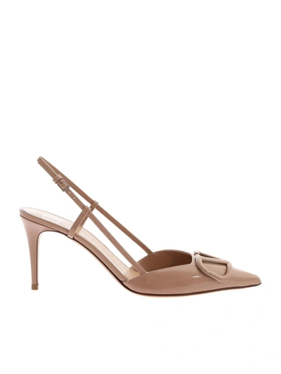 Shop Valentino Vlogo Signature Slingback In Nude Color In Pink