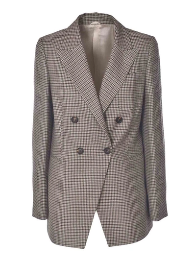 Shop Brunello Cucinelli Double-breasted Houndstooth Jacket In Brown